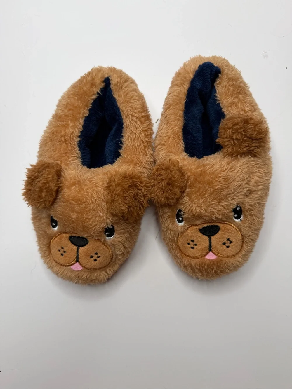 FREE 2 DREAM Kids' Animal Brown Plush Puppy Slippers 11-12